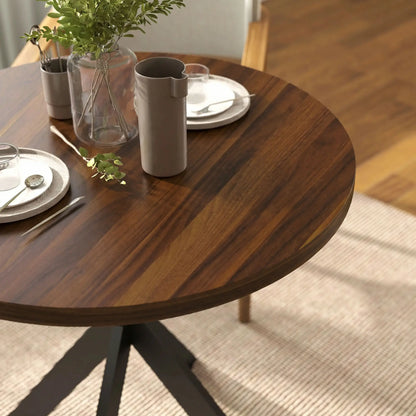 29" Round Dining Table, Walnut Finish, Steel Legs Dining Tables at Gallery Canada