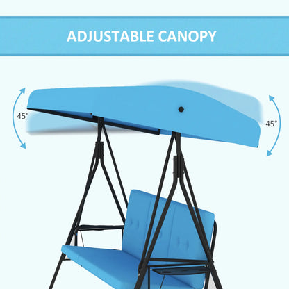 3-Seat Outdoor Porch Swing With Adjustable Canopy, Tray, Cushion, Blue Patio Swings with Stand at Gallery Canada