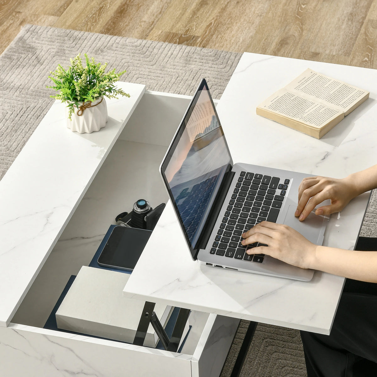 Lift Top Coffee Table With Hidden Storage, White Coffee Tables at Gallery Canada