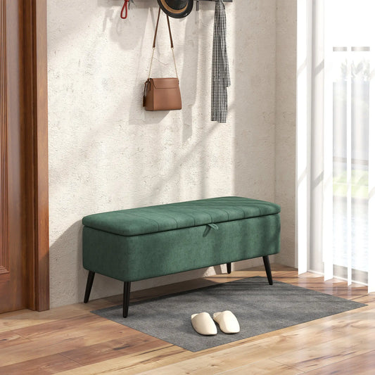 40" Ottoman with Storage, Linen Upholstered Bench, Dark Green Storage Ottomans & Benches Dark Green at Gallery Canada