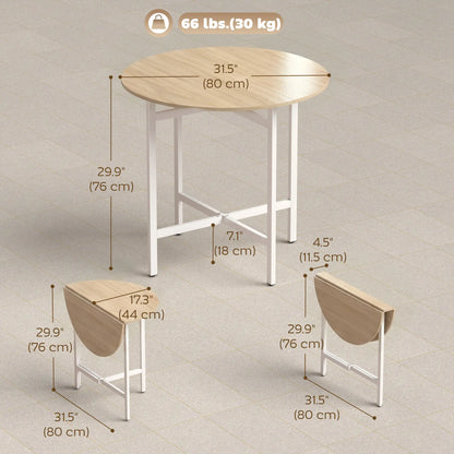 Folding Dining Table For 2-4 People, 31.5" Round Drop Leaf, Natural Wood, Natural Wood Dining Tables at Gallery Canada