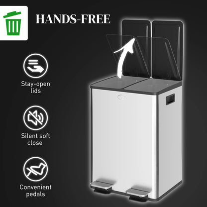 Dual Garbage Bin with Foot Pedal, 2 x 28 Litre, Silver Household Supplies at Gallery Canada
