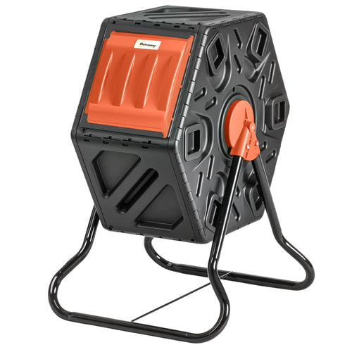 Rotating Composter Bin, 17 Gallon, 24 Vents, Steel Legs, Orange