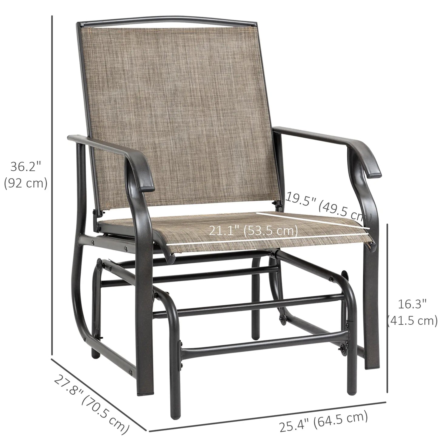 2 Outdoor Glider Chairs, 2 Person, Breathable Mesh, Steel Frame, Dark Brown Outdoor Rocking Chairs at Gallery Canada