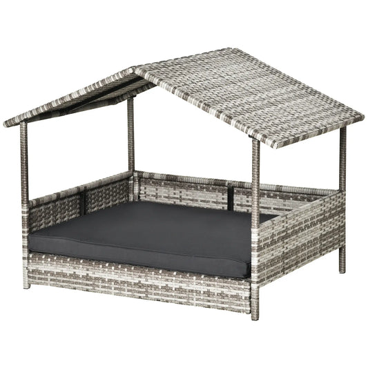 Wicker Pet House Dog Bed, Indoor Outdoor Rattan Furniture with Cushion Houses, Kennels & Pens Grey at Gallery Canada