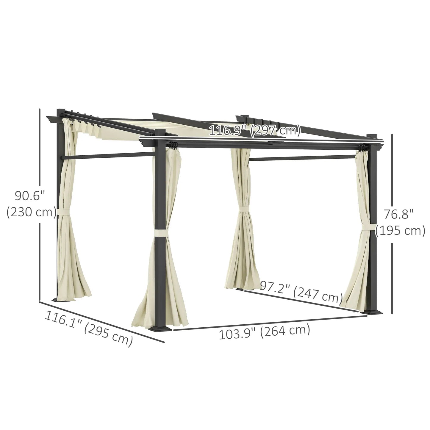 Metal Pergola, Sliding Roof Canopy, Retractable, 10' x 10', Beige Pergolas at Gallery Canada