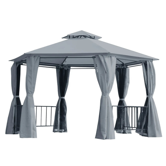 13ft Hexagon Gazebo, Outdoor Canopy Shelter, Netting, Shaded Curtains, Grey Gazebos Black and Grey at Gallery Canada