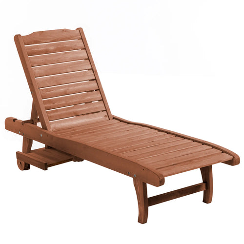 Wooden Outdoor Lounge Chair, Adjustable Patio Chaise Recliner, Brown