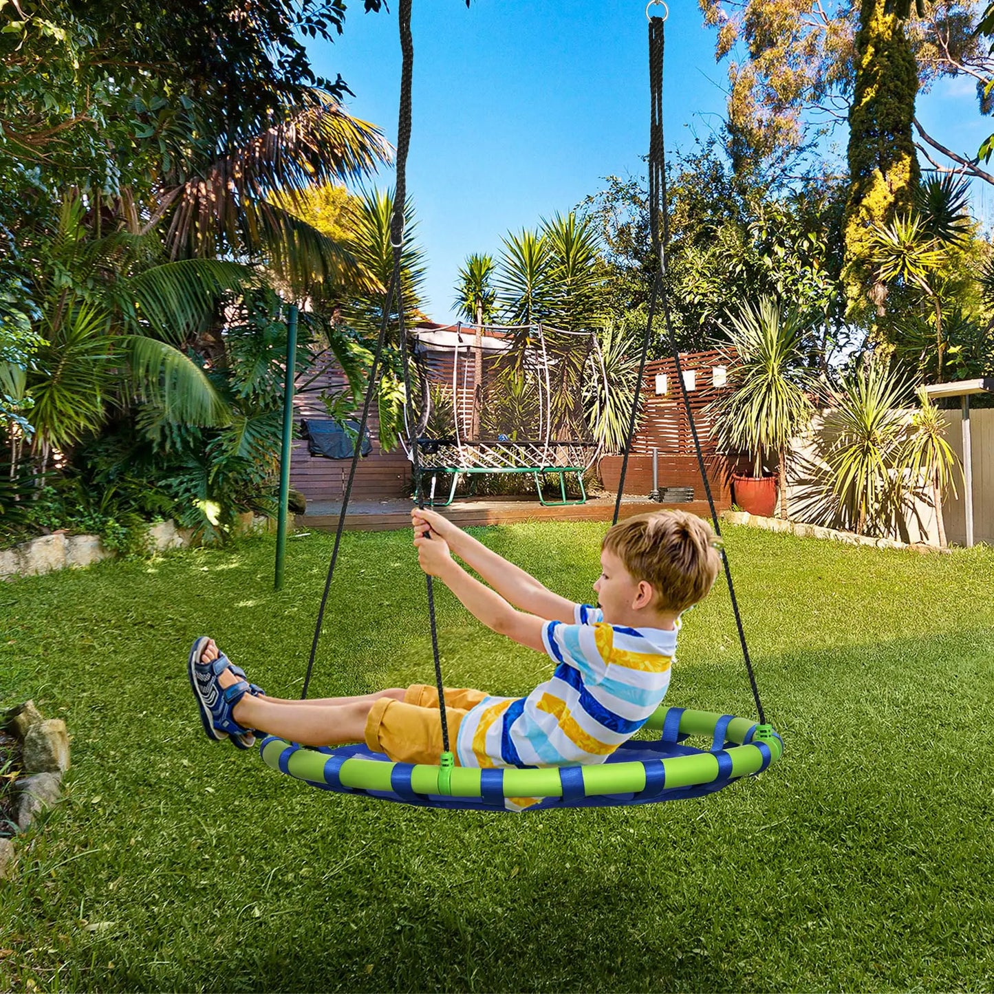 40 Inch Saucer Tree Swing, Adjustable Ropes, Steel Frame, 330lbs Capacity, Blue Gym Sets & Swings at Gallery Canada