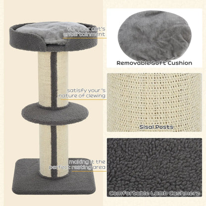 Cat Tree with Scratching Post, Bed, Cushion, Perch, 18" x 18" x 36", Grey Cat Towers at Gallery Canada
