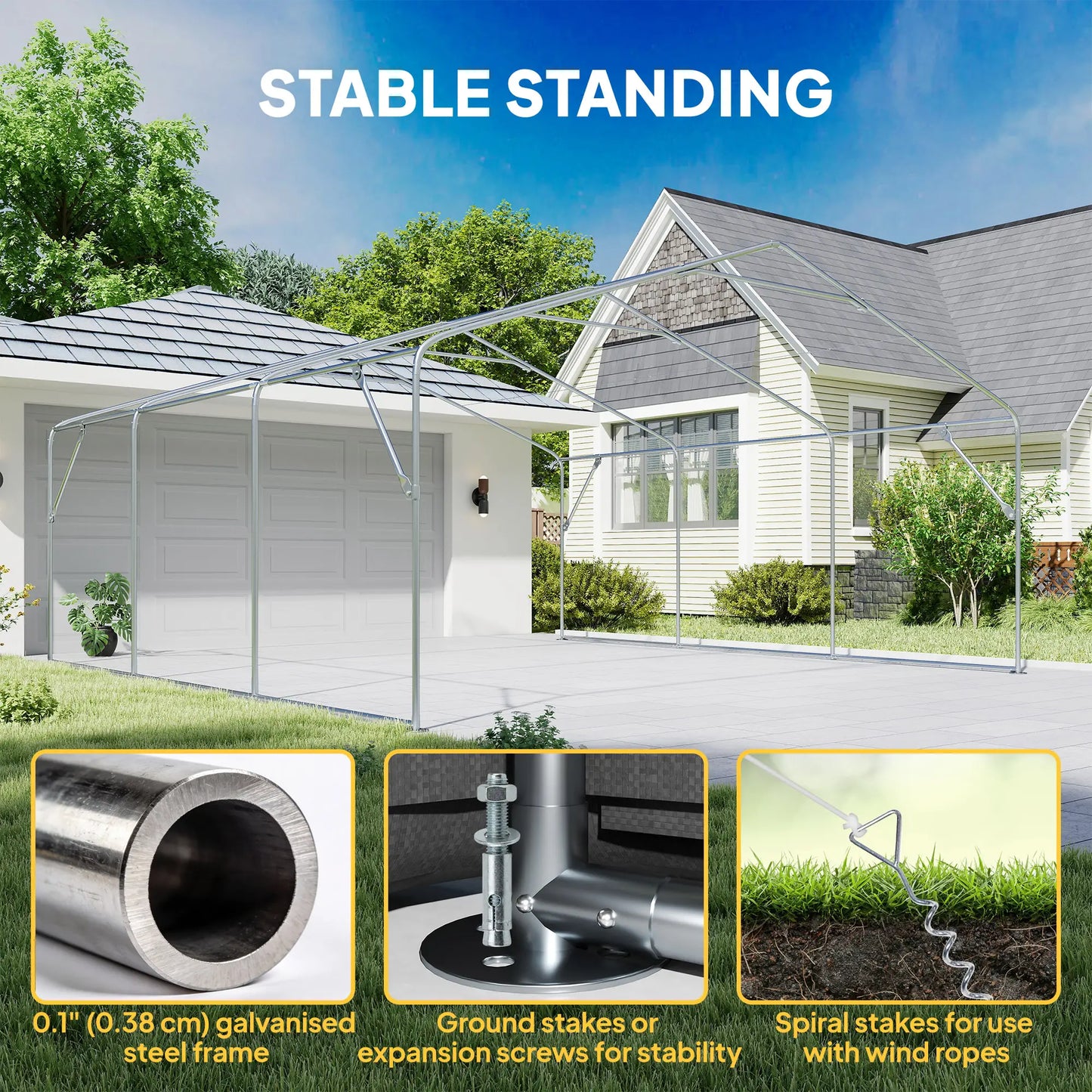 20' x 20' Heavy Duty Carport, Portable Garage Canopy Tent, Dark Grey Car Shelters at Gallery Canada