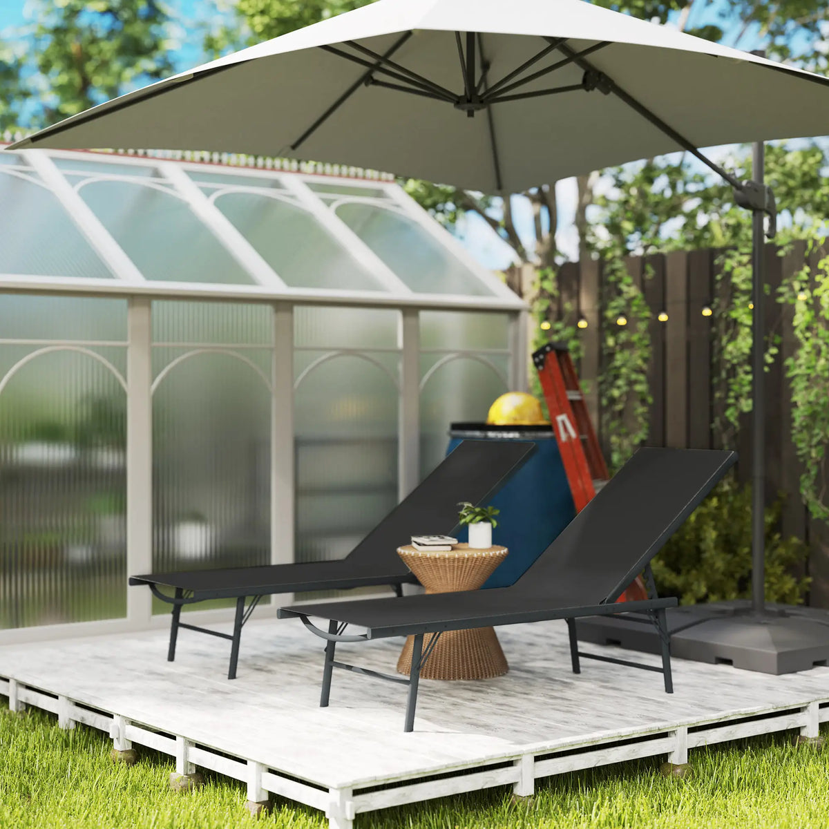 Folding Outdoor Lounge Chairs, 2 Pieces, Adjustable Back, Mesh Seat, Black Lounger Chairs at Gallery Canada