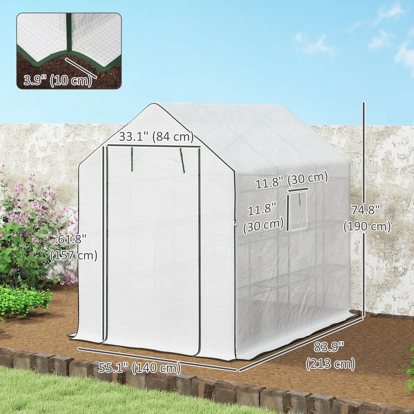 Walk-In Greenhouse, 3 Tier, Roll-Up Door, Mesh Windows, 140 x 213 x 190 cm, White Walk In Greenhouses at Gallery Canada