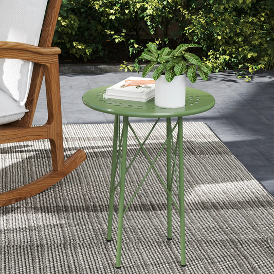 15.7" Round Garden Table, Steel Bistro Table With Adjustable Feet, Green Patio Side Tables Green at Gallery Canada