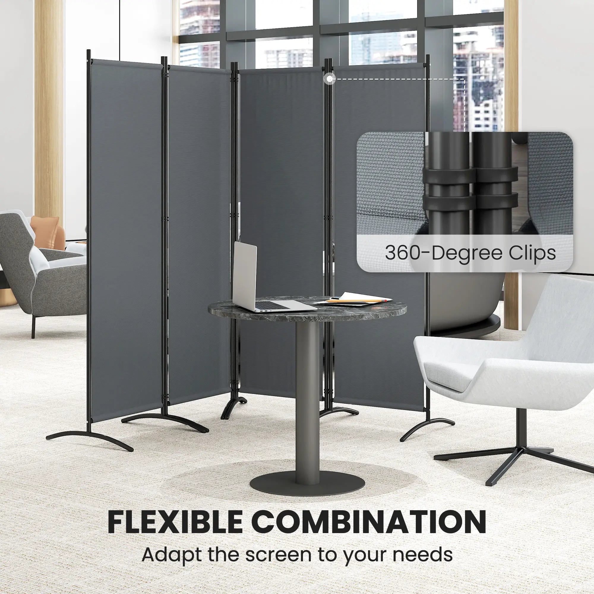 Folding Room Divider, Privacy Screen, 5.6FT Tall, Dark Grey Side Awnings at Gallery Canada