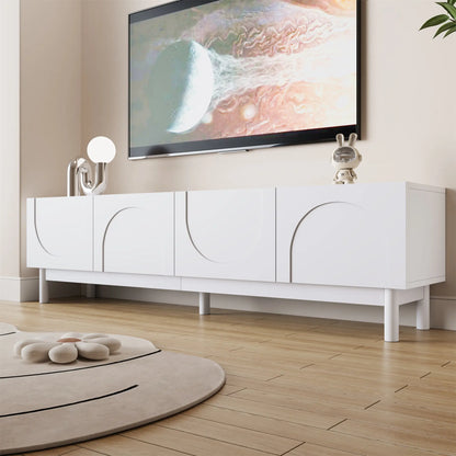 TV Stand, Wave Shaped Doors, Sturdy Legs, 66.5" L x 13.5" W x 18" H, White TV Stands at Gallery Canada