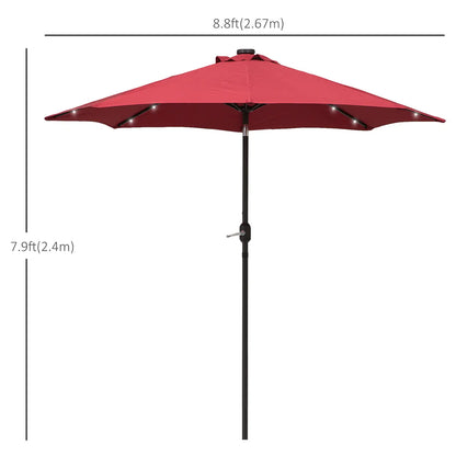 9ft Solar Patio Umbrella, 24 LED Lights, Tilt Canopy, Wine Red Sun Umbrellas at Gallery Canada