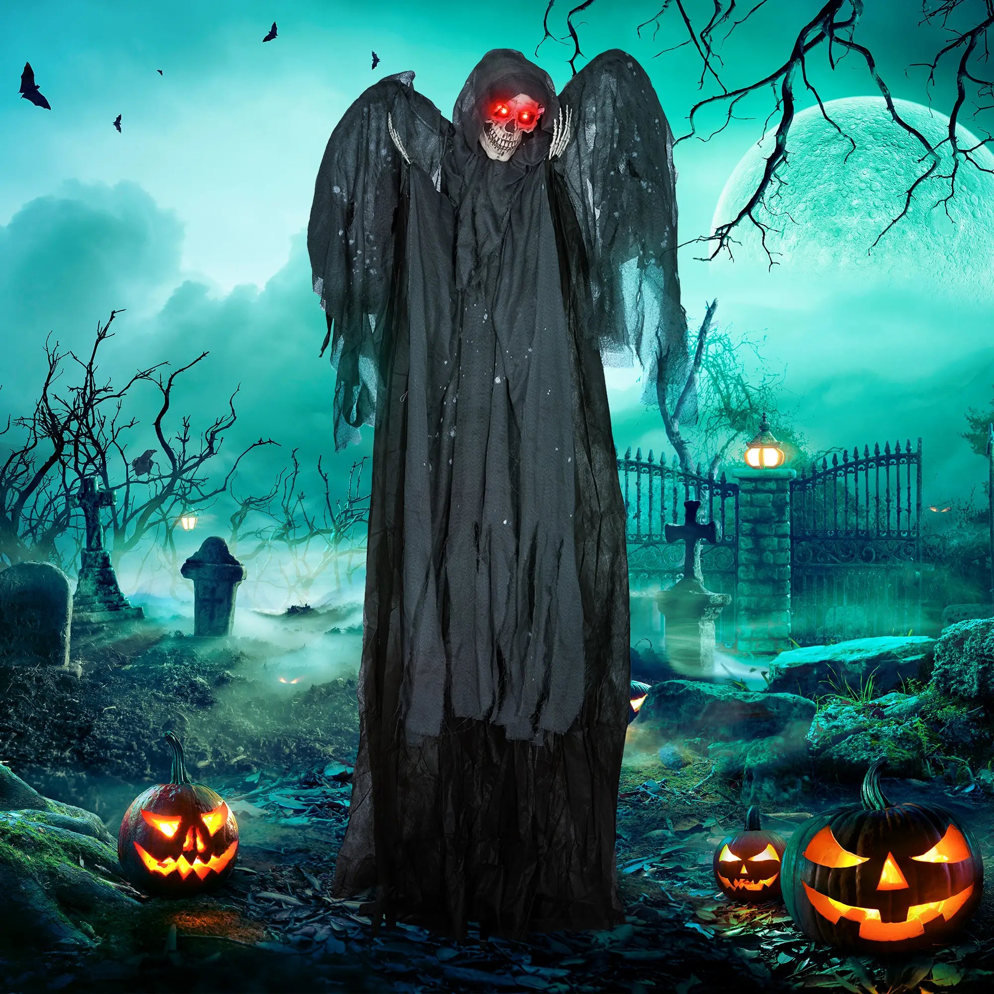6.4' Winged Grim Reaper Halloween Decoration, Animatronic with Light Up Eyes Halloween Decorations at Gallery Canada