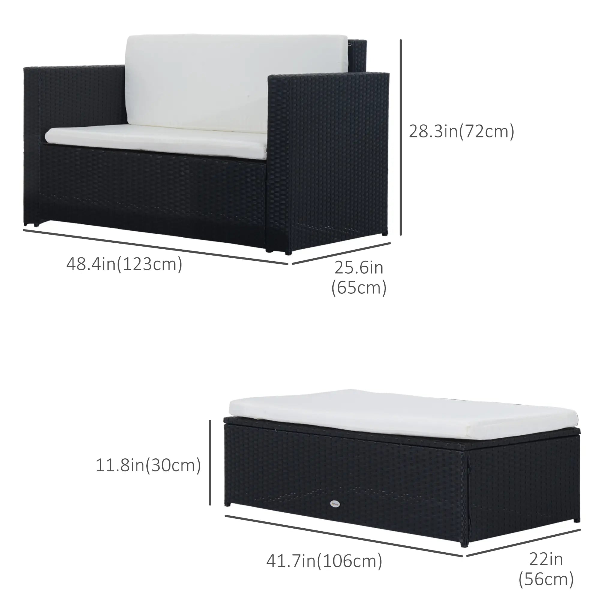 2-Piece Wicker Patio Set, Double Ottoman, PE Rattan, Cream White Patio Furniture Sets at Gallery Canada