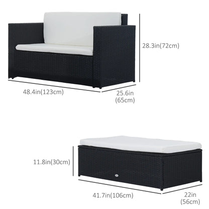 2-Piece Wicker Patio Set, Double Ottoman, PE Rattan, Cream White Patio Furniture Sets at Gallery Canada