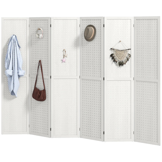 5.6 Ft. 6-Panel Room Divider, Pegboard Privacy Screen, White Room Dividers White at Gallery Canada
