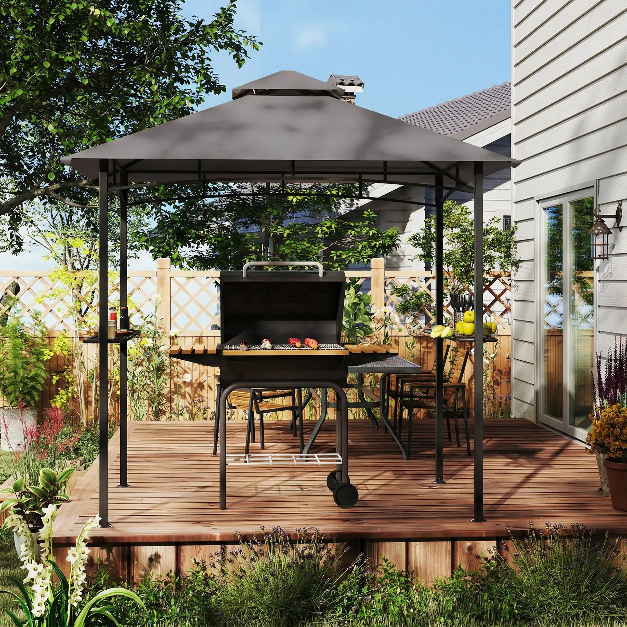 8' x 5' BBQ Grill Gazebo Tent, Double Tiered Canopy, Dark Grey BBQ Grill Gazebos at Gallery Canada