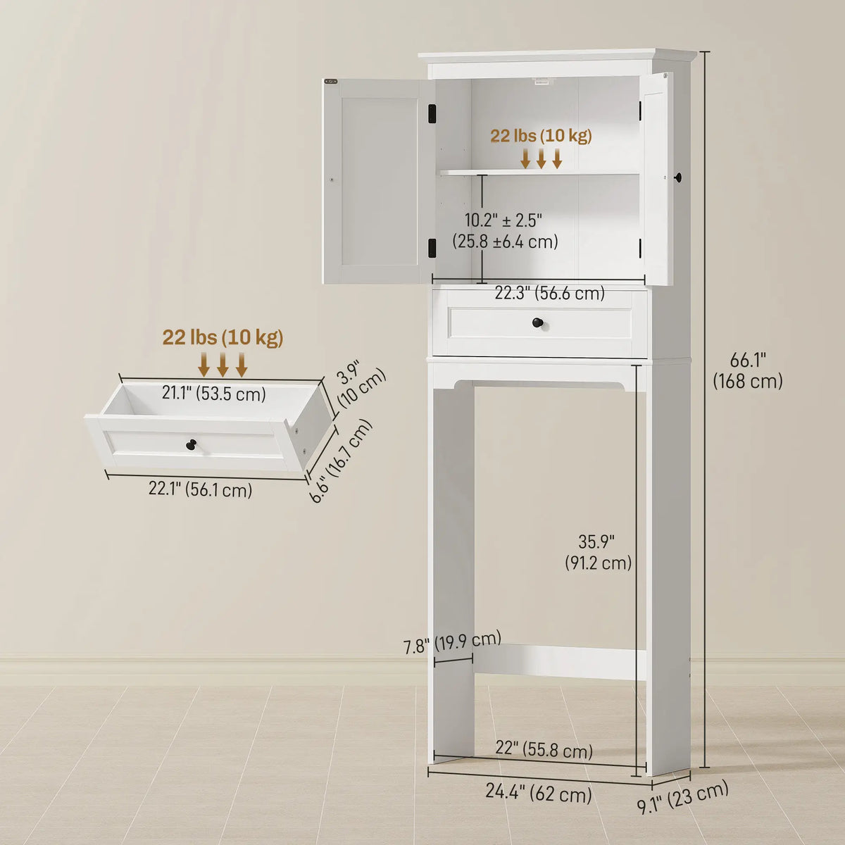 Over The Toilet Storage Cabinet, With Drawer And Adjustable Shelf, White Over The Toilet Storage at Gallery Canada