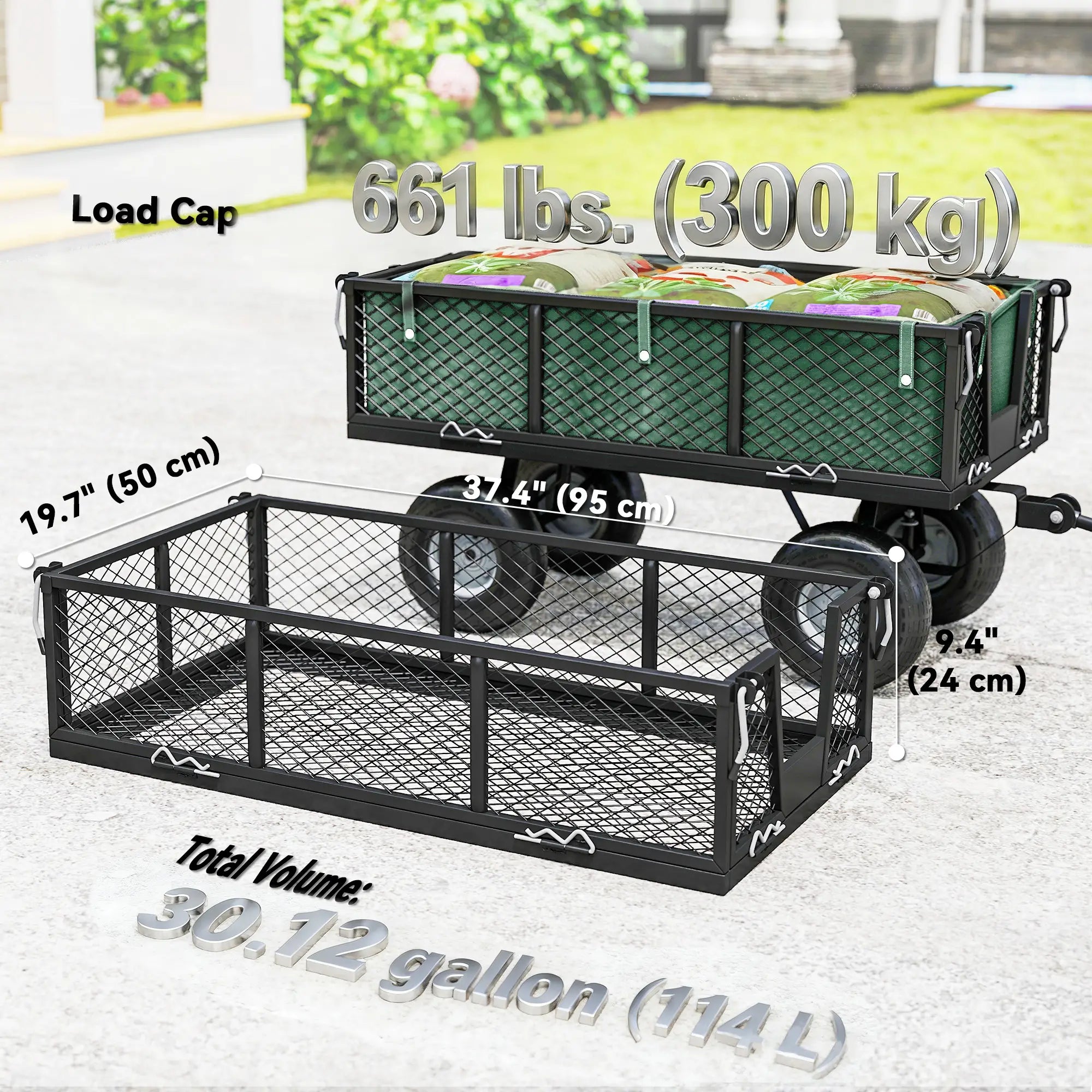 Steel Garden Cart, Removable Liner, Quick-Release Sides, 10