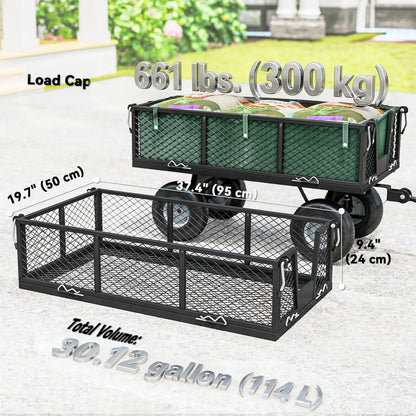 Steel Garden Cart, Removable Liner, Quick-Release Sides, 10" Wheels, 660lbs, Green Folding Garden Carts at Gallery Canada