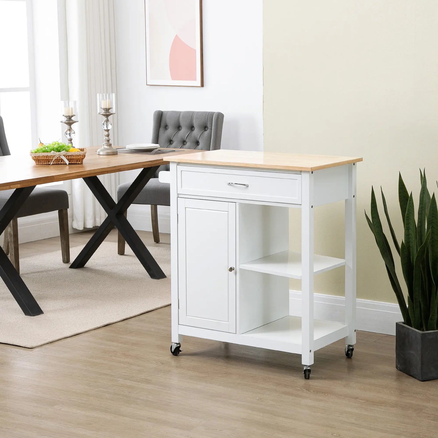 Rolling Kitchen Cart, Wood Top with Drawer, 36.6L x 19.7W x 36H Inches, White Kitchen Islands & Kitchen Carts at Gallery Canada