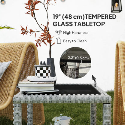 19 Outdoor Wicker Coffee Table, Glass Top, Storage Shelf, Dark Grey Patio Dinning Tables at Gallery Canada