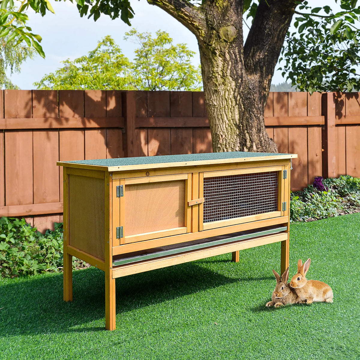 Wooden Rabbit Hutch, Indoor Outdoor Bunny Cage, Slide-Out Tray, Openable Roof Rabbit Hutch at Gallery Canada