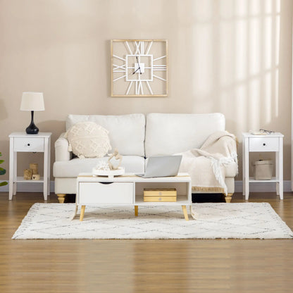 HOMCOM Side Table Set of 2 with Drawer, Shelf, Nightstand, White Side Tables at Gallery Canada
