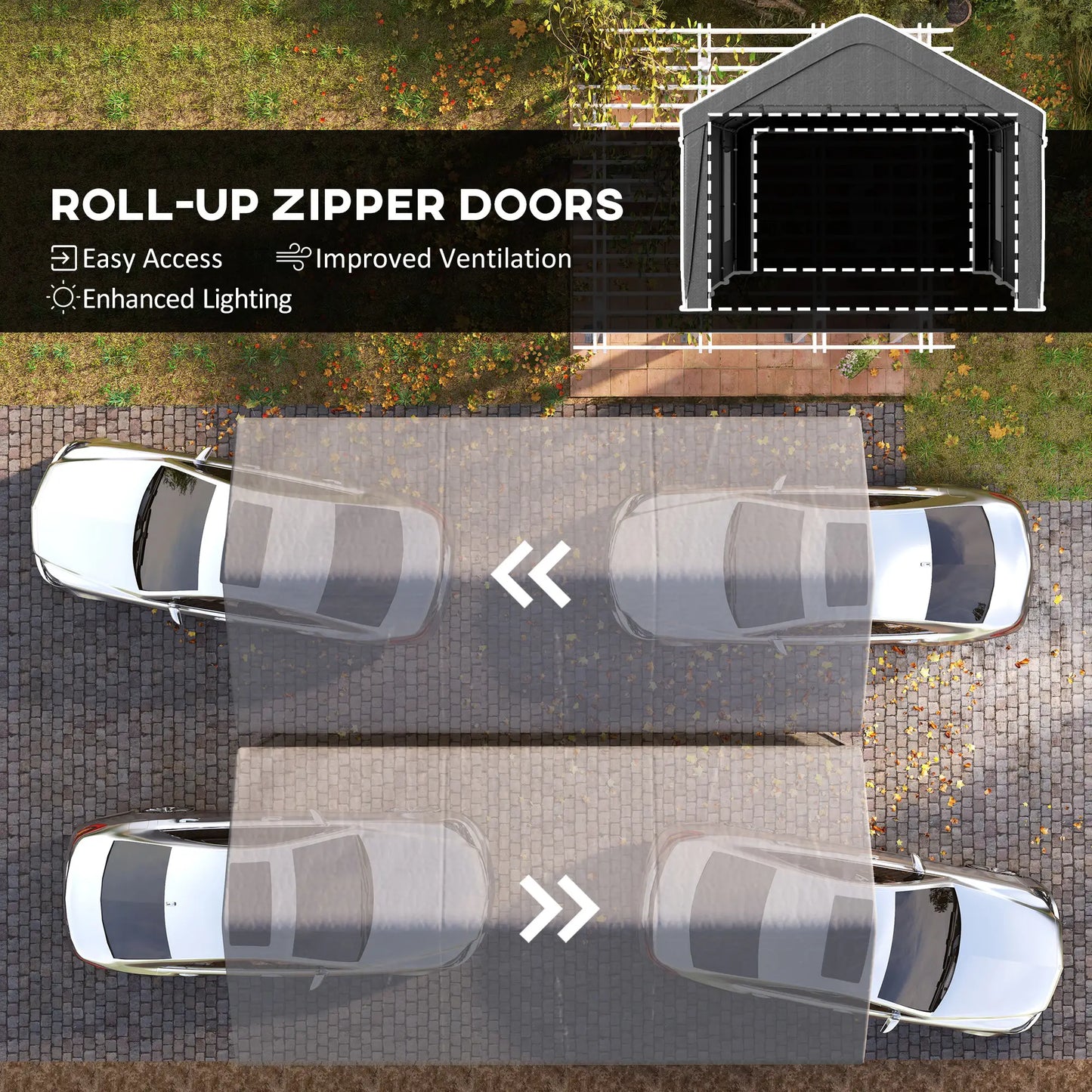 12 x 20ft Carport, 2 Roll-Up Doors, 4 Windows, Dark Grey Car Shelters at Gallery Canada