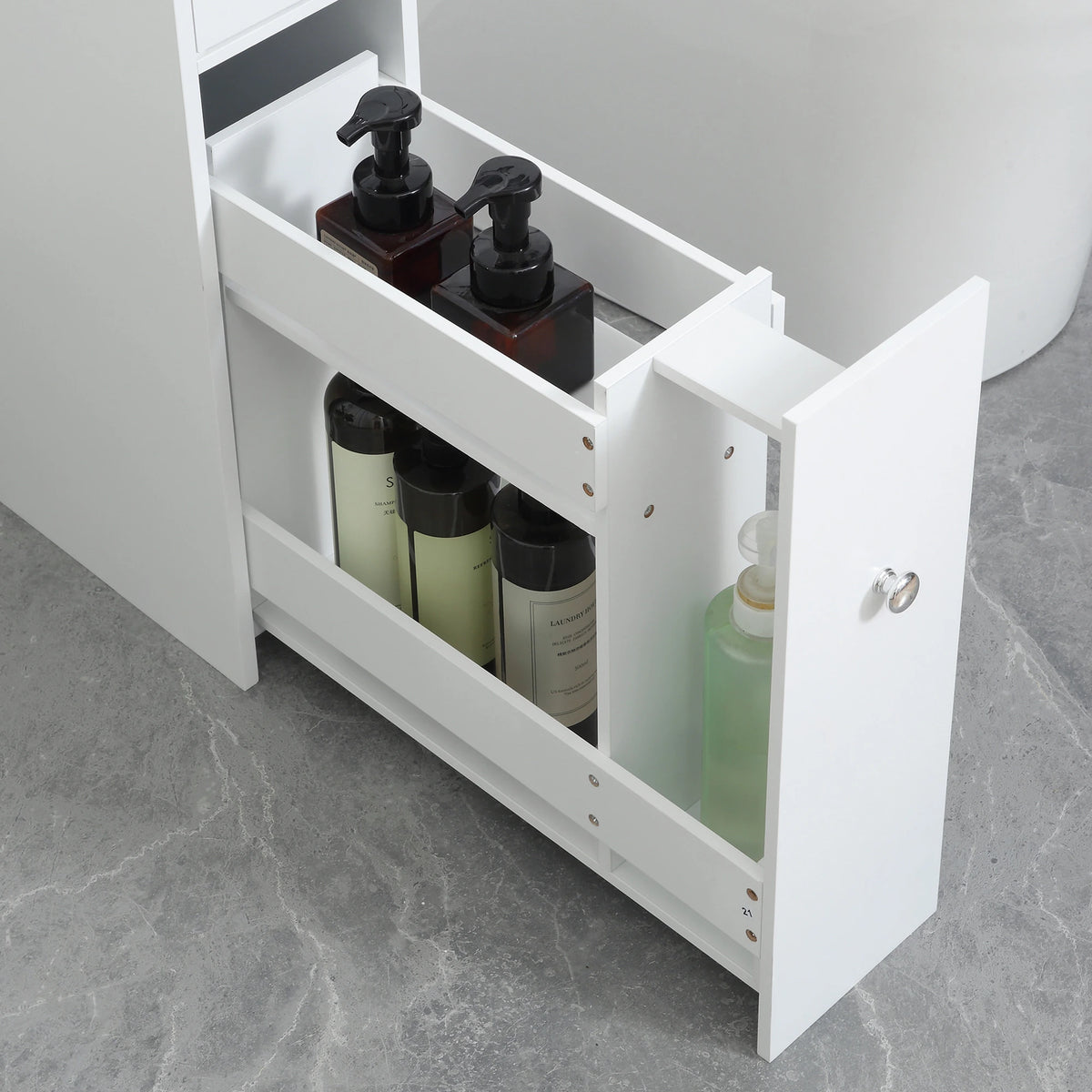 Space Saving Toilet Paper Cabinet, Narrow Bathroom Cabinet with Drawers, White Bathroom Cabinets at Gallery Canada