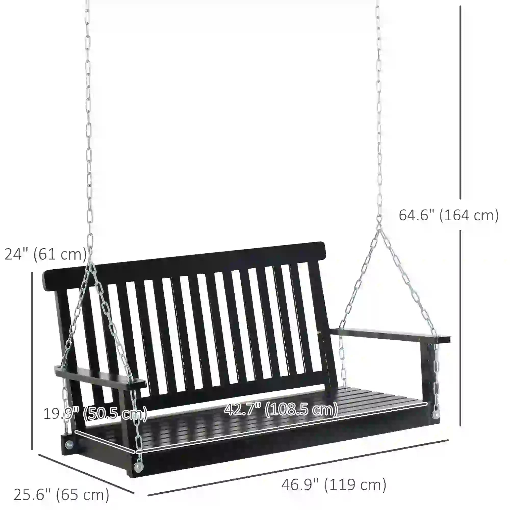 2-Seater Patio Swing Chair, Fir Wooden Porch Swing, Outdoor Garden, Black Hanging Porch Swings at Gallery Canada