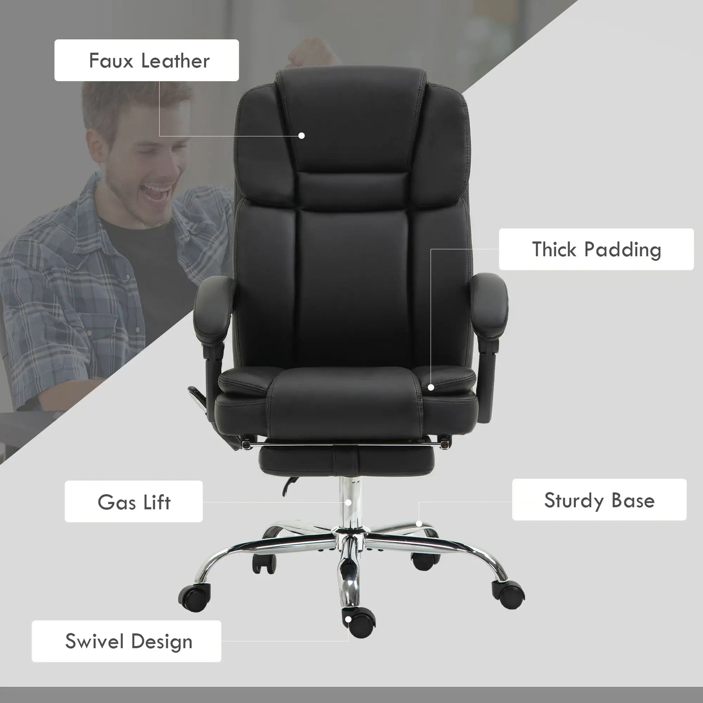 Massage Office Chair, Reclining Executive Chair with Vibration, Footrest, High Back, Black Massage Chairs at Gallery Canada
