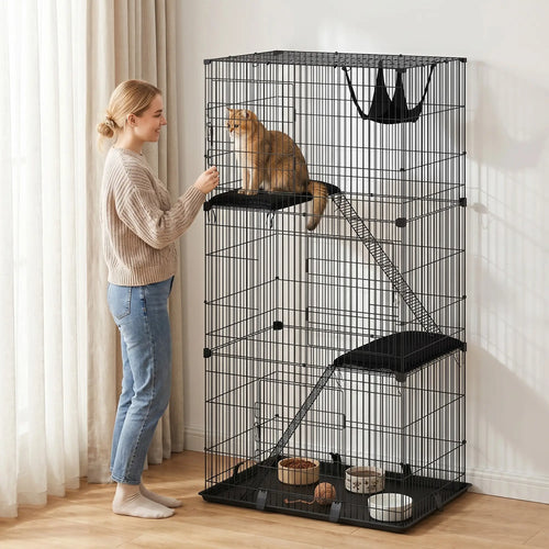 3-Tier Cat Cage Indoor, Detachable Metal Wire Kennel withwith Hammock, Platform, Tray and Cushion for 1-2 Kittens