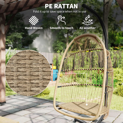 Foldable Wicker Egg Swing Chair, With Stand And UV Cushion, Beige Patio Chairs at Gallery Canada