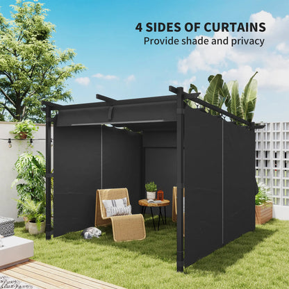 8' x 8.5' Metal Retractable Pergola Canopy With Sidewalls, Outdoor Gazebo Sun Shade Shelter