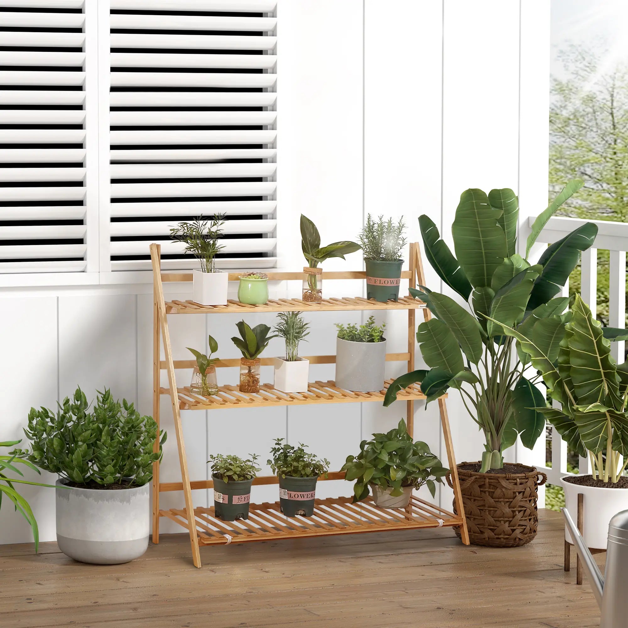 3-Tier Plant Stand, Bamboo Display Shelf, 98x37x96.5cm, Natural Plant Stands at Gallery Canada