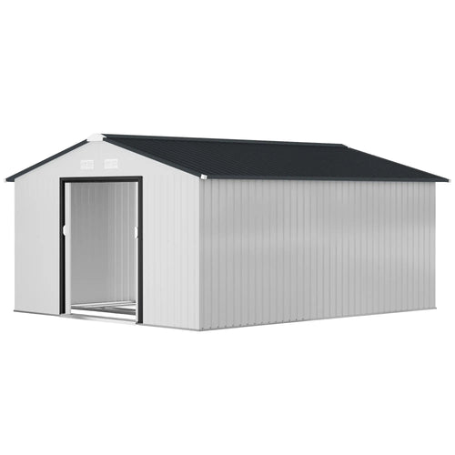 11' x 13' Garden Storage Shed, Metal, Double Doors, White