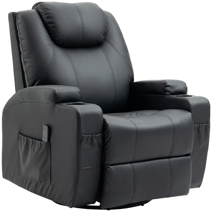 Massage Recliner Chair, 8 Vibration Points, PU Leather, 360° Swivel, Black Single Sofas at Gallery Canada