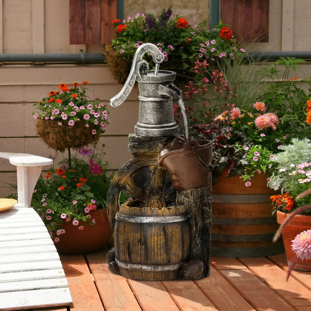 Rustic Waterfall Fountain, 3-Tier Cascading Outdoor, Adjustable Flow Water Fountains at Gallery Canada