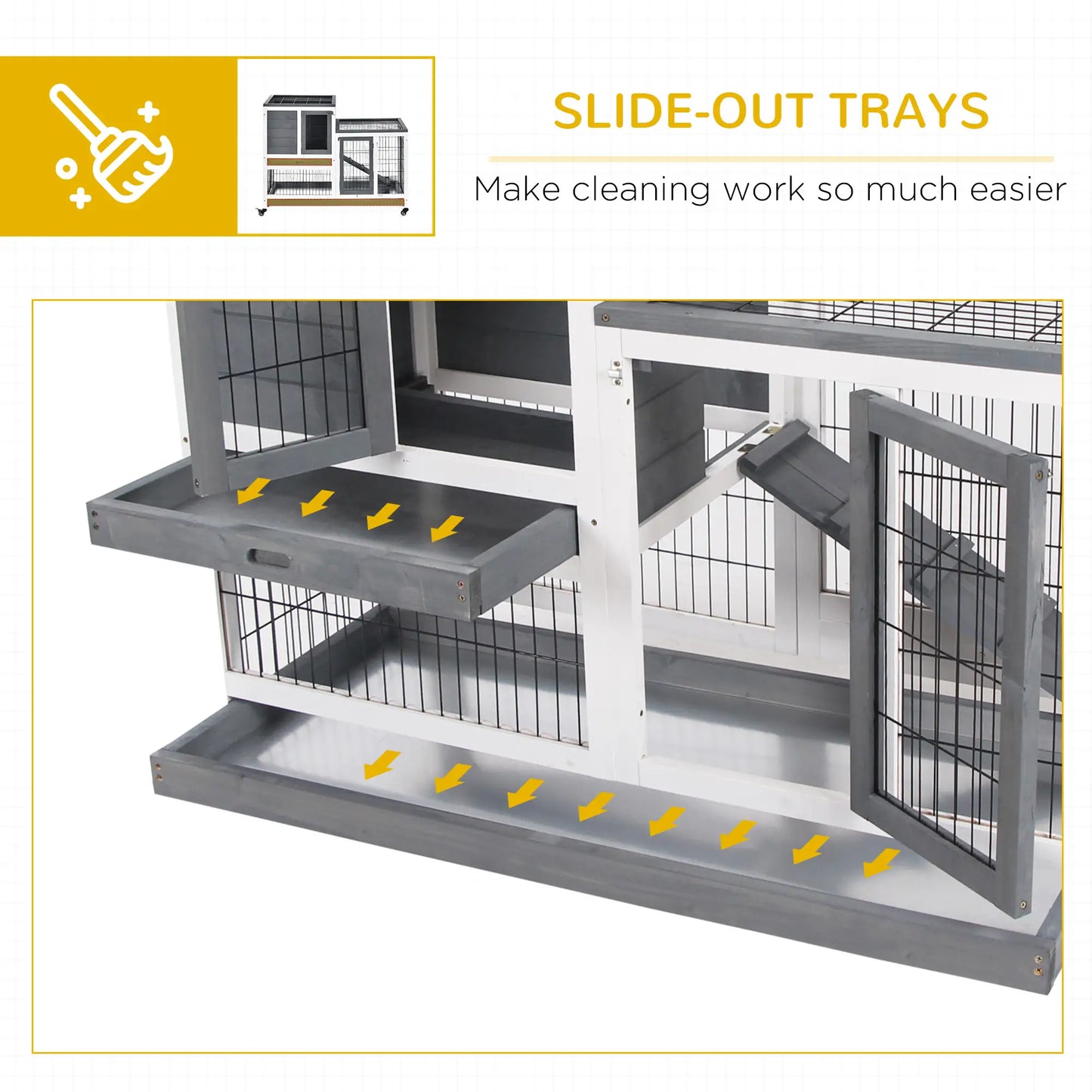 Wooden Rabbit Hutch, Indoor Bunny Cage with Wheels, Pull Out Trays, Run, Grey Rabbit Hutch at Gallery Canada