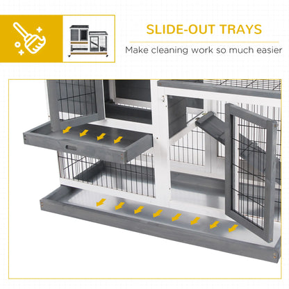 Wooden Rabbit Hutch, Indoor Bunny Cage with Wheels, Pull Out Trays, Run, Grey Rabbit Hutch at Gallery Canada