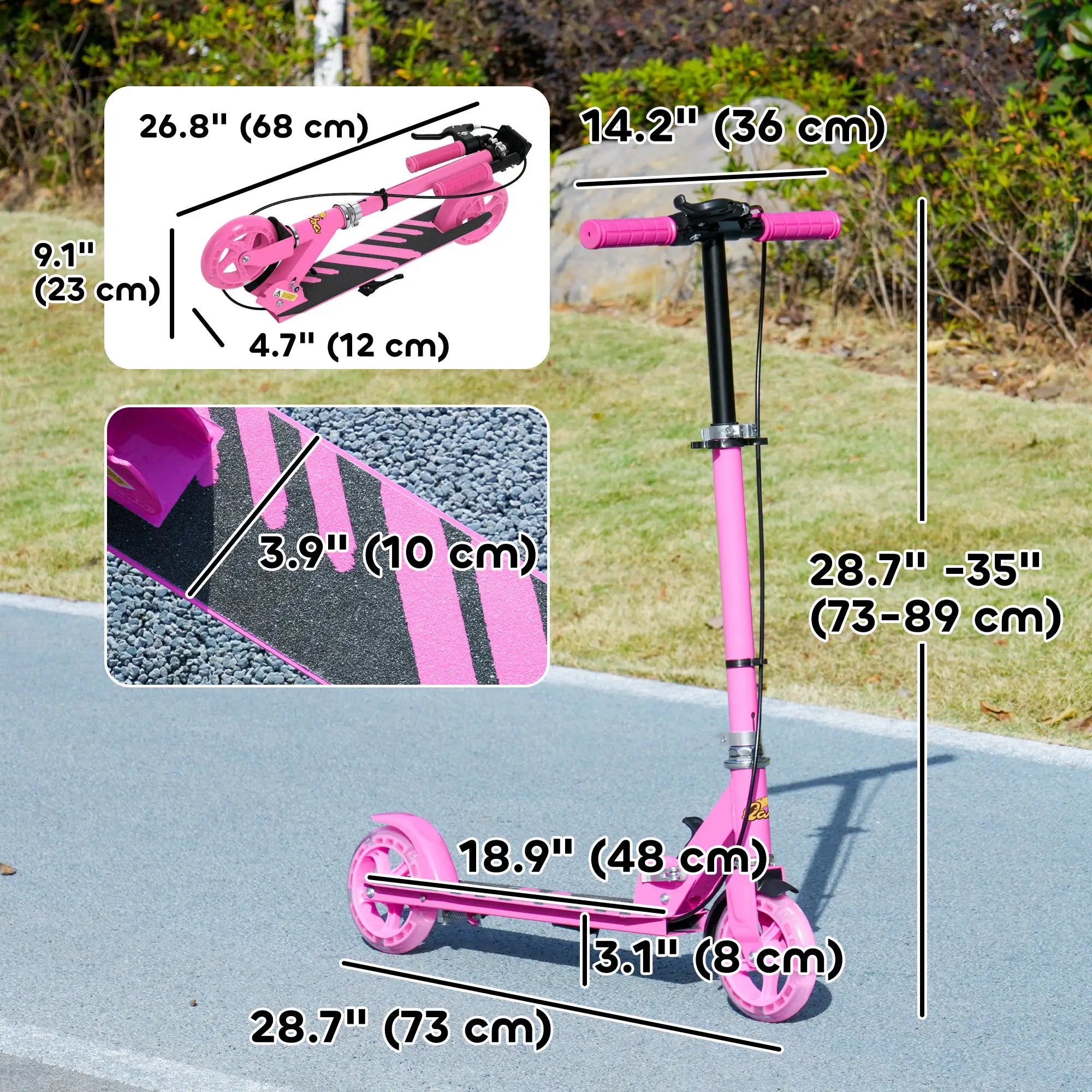 Kids Scooter, Light Up Wheels, Adjustable Handlebar, Rear Brake, Ages 3-8, Pink Scooters at Gallery Canada
