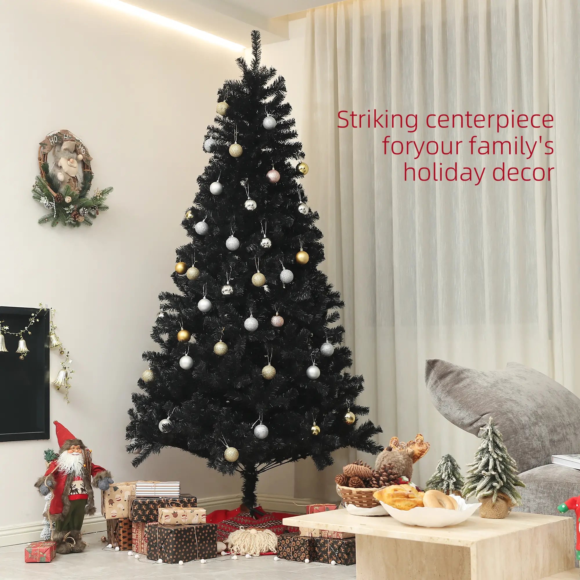 7.5ft Artificial Christmas Tree, Auto Open, Steel Base, Black Artificial Christmas Trees at Gallery Canada