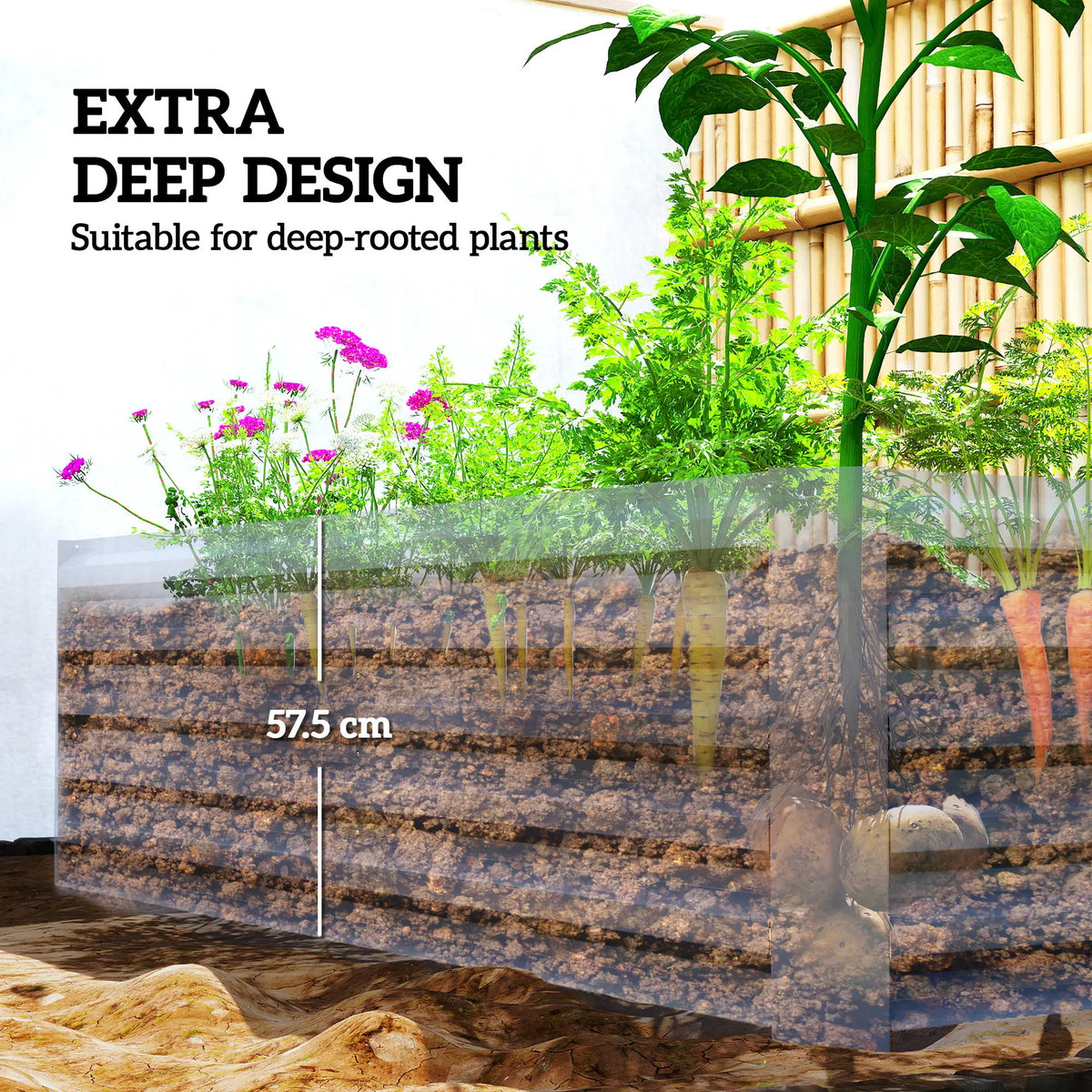 6' x 3' x 2' Raised Garden Bed, Galvanized Planter Box, Light Grey