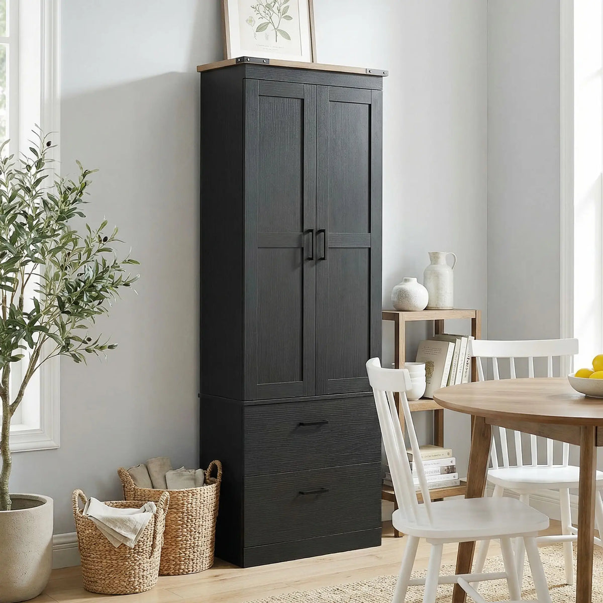 67" Tall Kitchen Pantry Cabinet With Doors, Drawers, Adjustable Shelves, Black Kitchen Pantry Cabinets at Gallery Canada